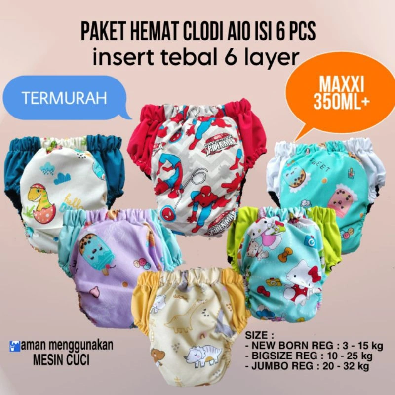 CODI AIO PAKET HEMAT ISI 6 CLODI PANT POPOK BAYI POPOK KAIN
