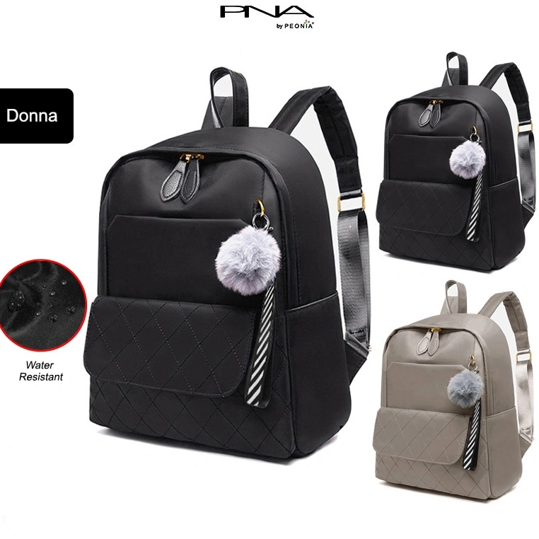 Peonia PNA DONNA POM Water Resistant tas ransel wanita import korea style Besar Wanita Unisex Laptop Backpack Punggung Kantor Kerja Sekolah Kuliah Outdoor Trendy Fashion Travel Haji Umroh Casual Backpack Anak Remaja Perempuan Selempang Cewek Bag