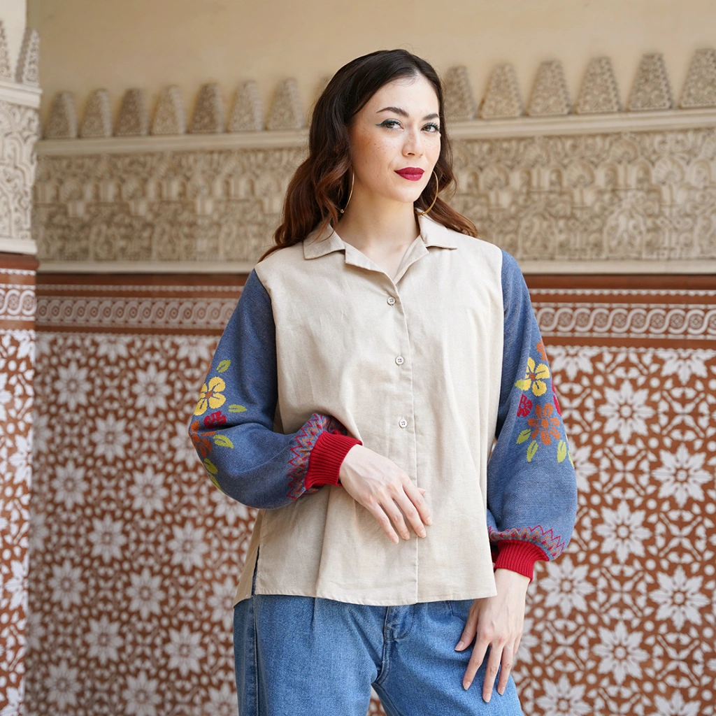 NONA Milla Top Long Sleeve Ecru - Atasan Wanita