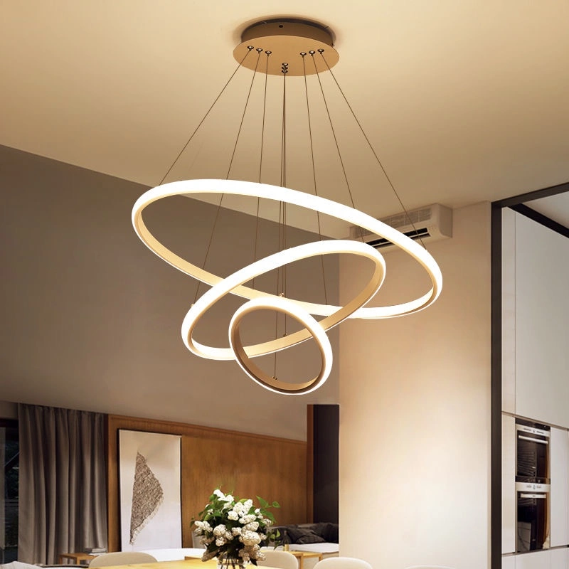 Lampu Gantung Minimalis LED 3 Ring Modern Ruang Tamu Lampu Gantung 3 Warna Lampu Gantung Ruang Tamu