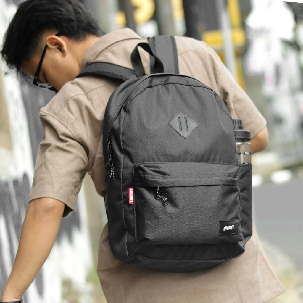 Tas Gendong Sekolah Simple Laptop Ransel Pria Wanita Langky IYCE E Wave Black