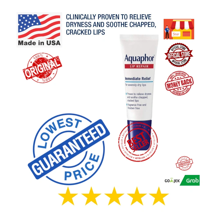 Aquaphor Lip Repair USA | Soothe Dry, Chapped Lips | Healing Ointment | Bibir Pecah Kering | Sunscreen SPF | Stick | Tube | Balm