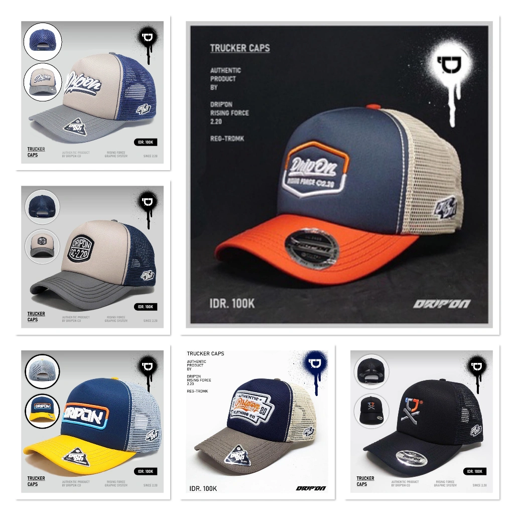DRIP'ON TOPI TRUCKER HAT CAPS TRIANGLE TOPI PRIA JARING GREY - CREAM