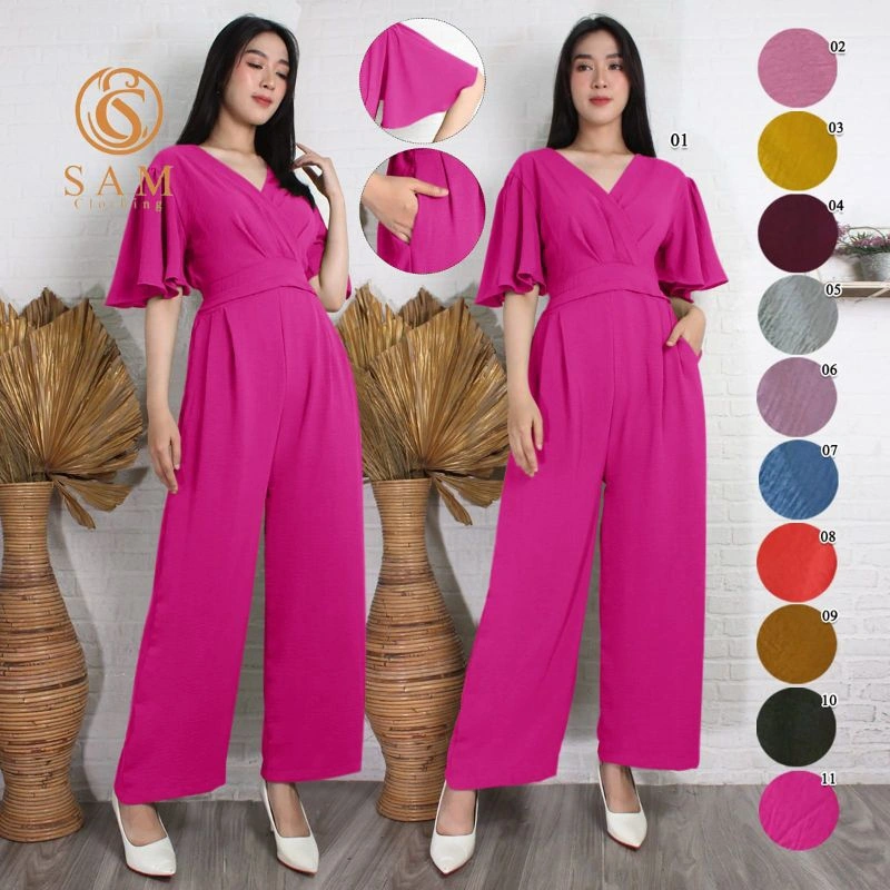 JUMPSUIT SYARAH CRINKLE POLOS - JUMPSUIT JUMBO PANJANG