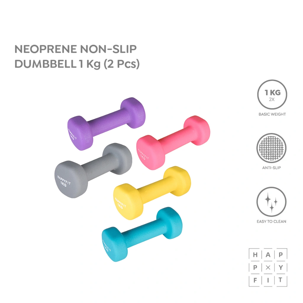 HAPPYFIT - Neoprene Non Slip Dumbbell 1 KG (2 PCS) / Dumbel / Barbel Gym Fitness