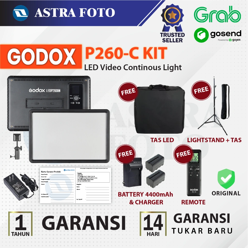 Godox LED P260C Bi-Color Lampu LED Video Continues Light Panel - P260 C - P260C Lampu Studio Vlog Live Beauty Make Up Godox P260C