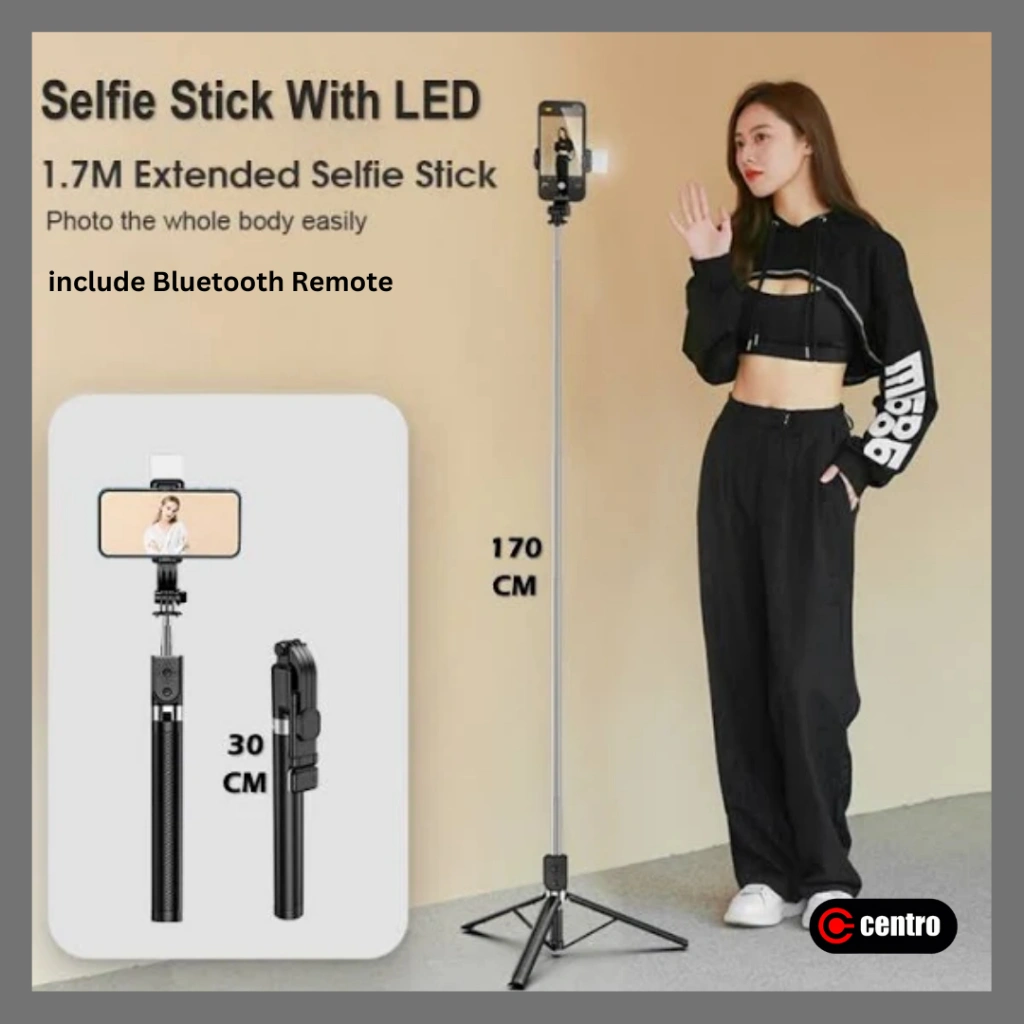 Tripod Bluetooth Remote tinggi 1.7 Meter Dengan Led Lampu | Tongsis Hp Stand Holder Konten Kreator