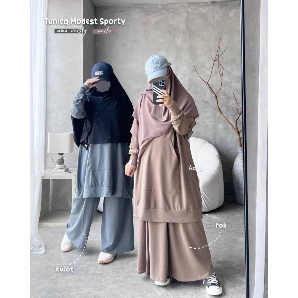 Tunica Modest Sporty Azda | Tunik set Rok Kulot olahraga | Setelan Baju Olahraga Wanita Muslim Muslimah Lengan Panjang