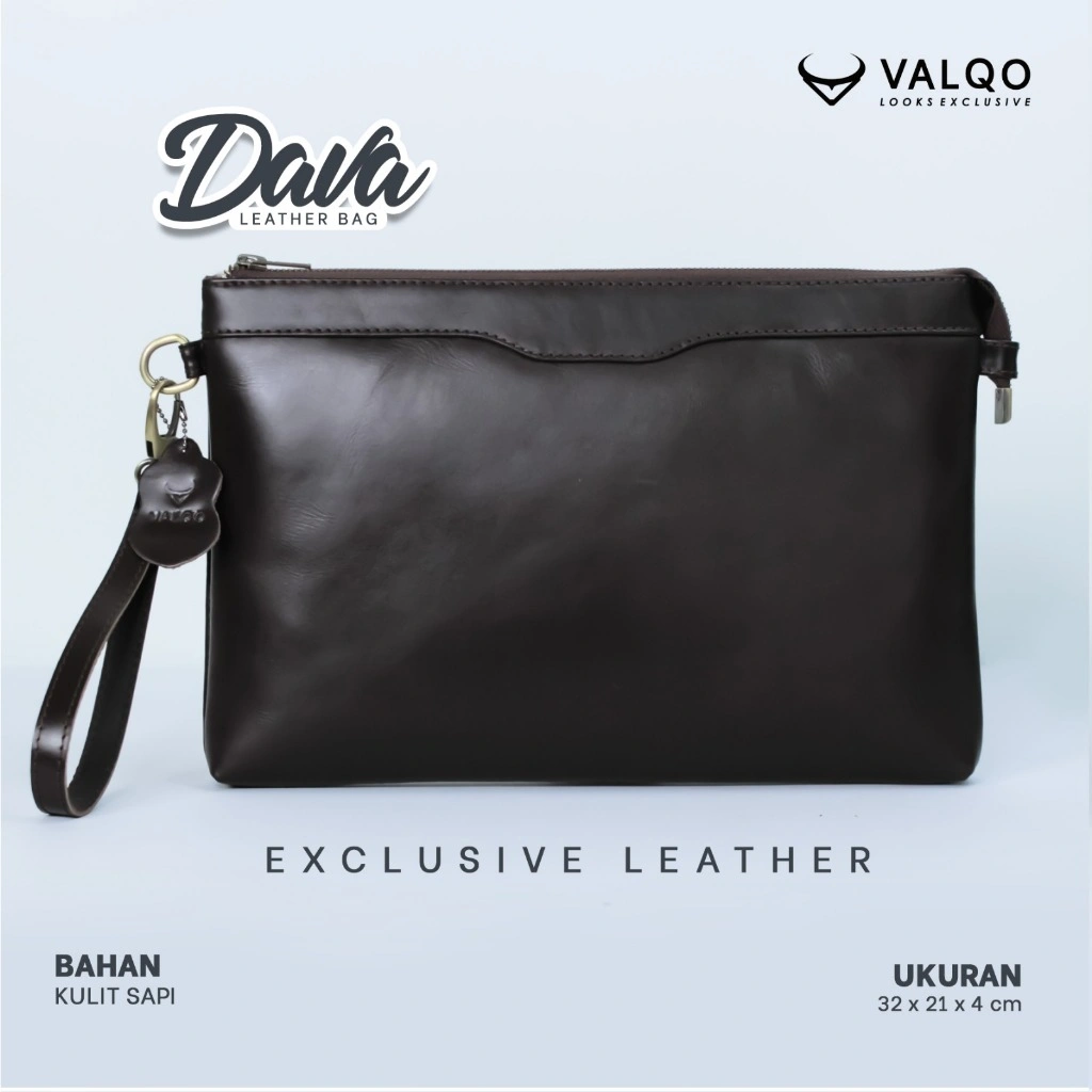 VALQO DAVA Clutch kulit Sapi Pouch Kulit Handbag Wanita Pria Tas Tangan Tablet