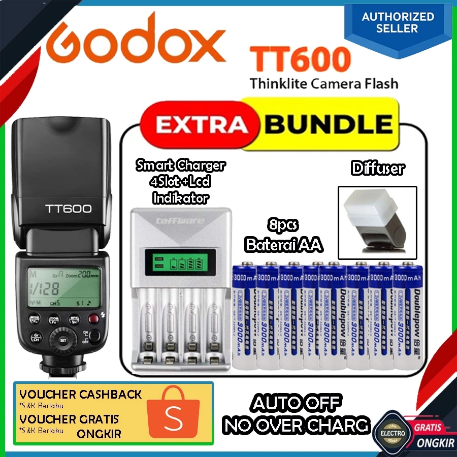 PAKET Lampu Flash Eksternal Godox TT600 TT 600 Kamera Canon Fujifilm Olympus Pentax Nikon