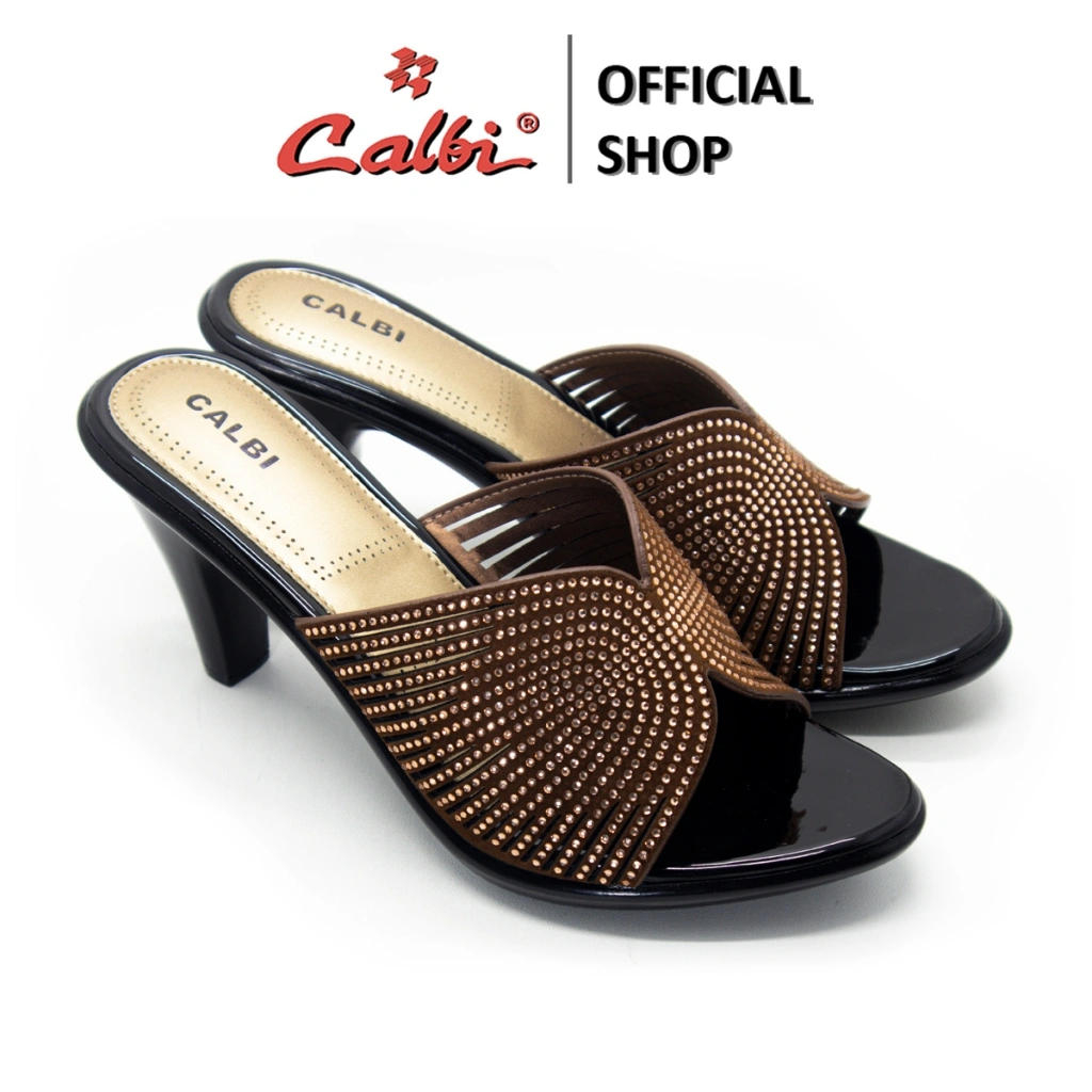 CALBI BBEX 2007 Sandal High Heels Kulit Motif Permata 8cm Seserahan Premium Zeya