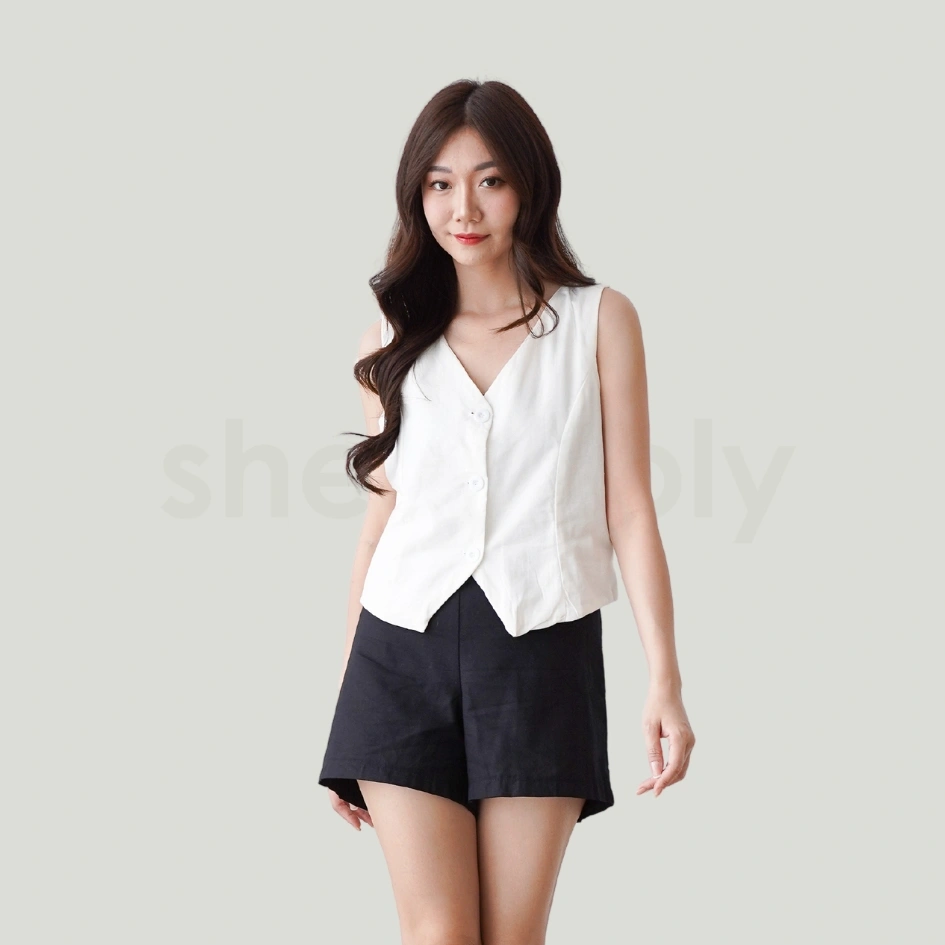 Shesimply Vest Bora Top / Atasan Vest Wanita / Blouse Casual / Rompi Kerah V-Neck / Outer Premium / Fashion Office / Korean Style
