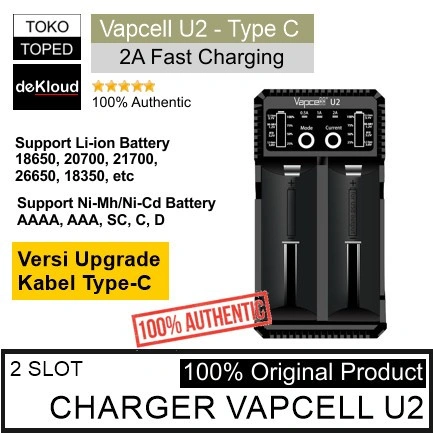 Authentic VAPCELL U2 Fast Charging 2A | 18650 21700 20700 18350 AAA AA LifePO4 Charger Cas Casan chas
