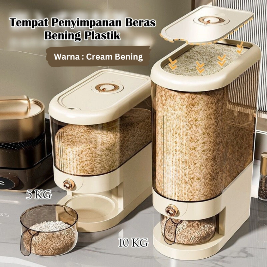 Alby Mart Dispenser Beras Mewah Estetik Kotak Tempat Wadah Penyimpanan Beras Rice 5Kg 10Kg