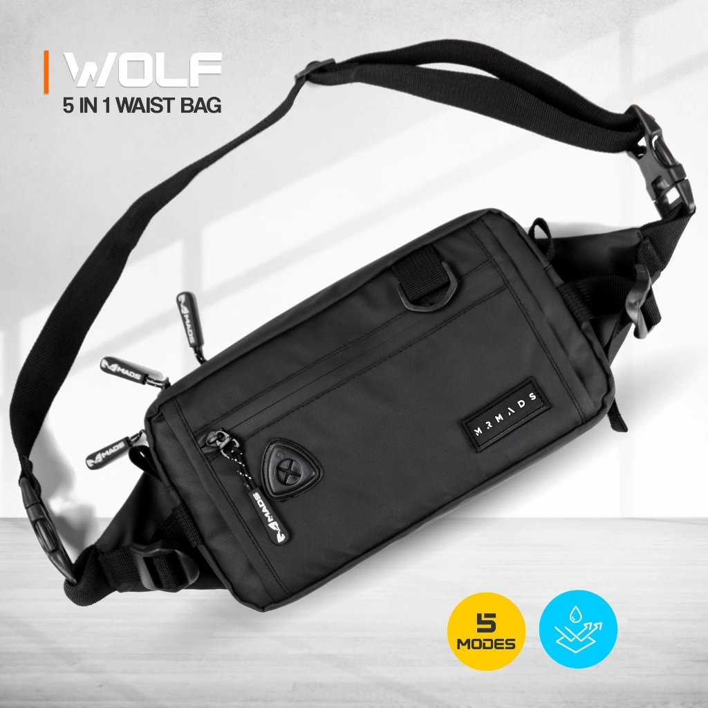 Mr Mads - Wolf Waist Bag - Tas Selempang Pria Tas Pinggang Clucth Bag Shoulder Bag Sling Bag Hand Bag Chest Bag (Bisa Dijadikan 5 Model) - Waterproof