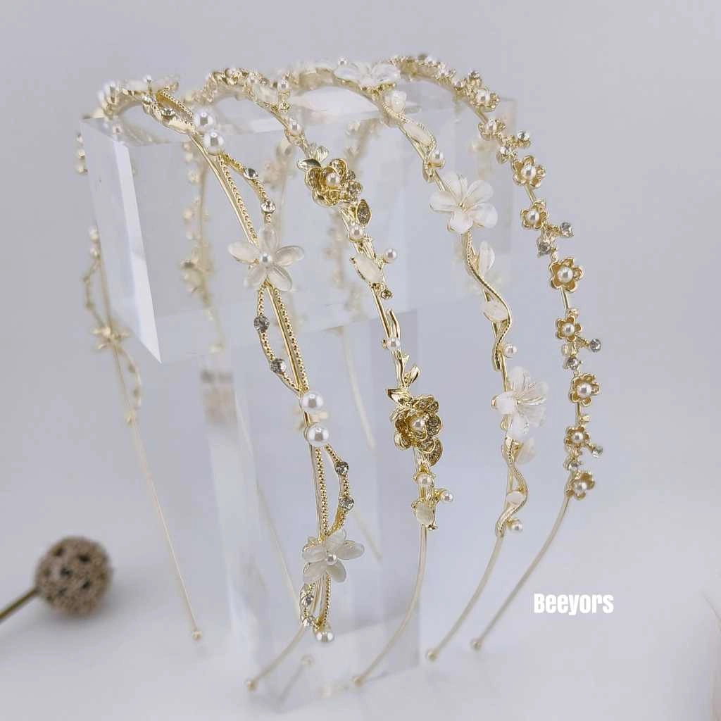 Florist Light Gold Headband / Bando Anak Dewasa Anggun Elegan Permata Bunga - BT17