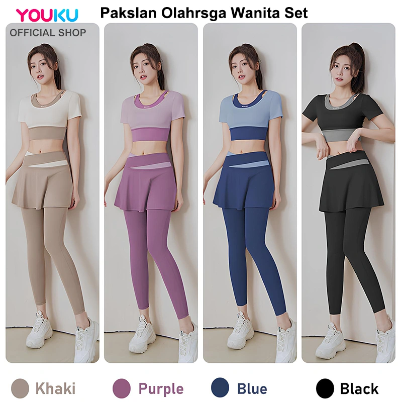 set pakaian olahraga wanita set T-Shirt dan Rok set rok olahraga wanita sport set legging yoga wanita set Latihan Yoga Cocok untuk Yoga Gym Zumba