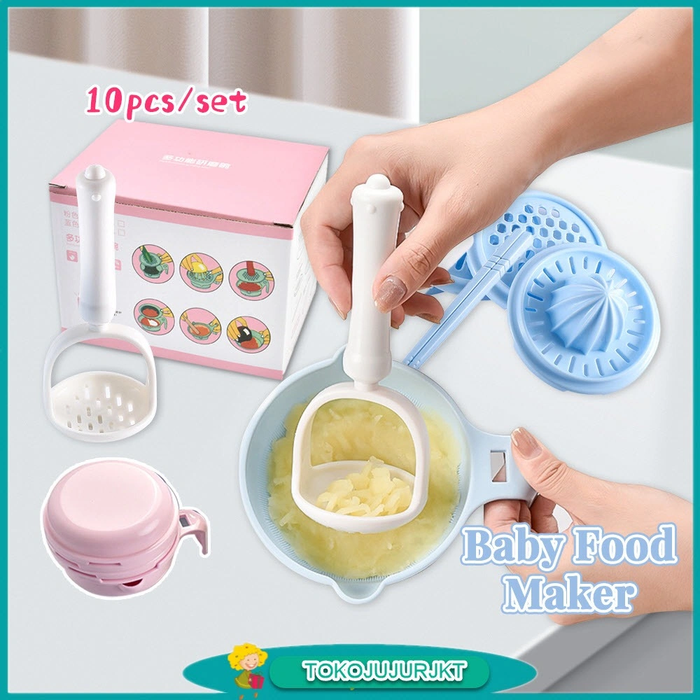 TOKOJUJUR RH162 Multifungsi Grinding Bowl Baby Food Maker Alat Pembuat Makanan Mpasi Bayi set 10Pcs