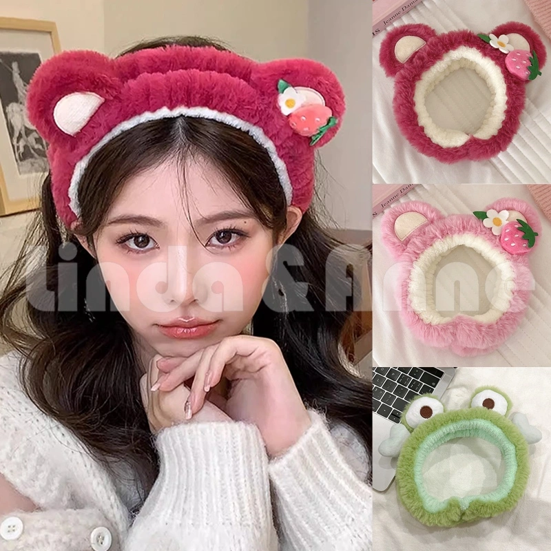 L&A - Bando Lotso Karakter Telinga Bear Bandana Strawberry Headband Wanita Lucu Fashion Aksesoris