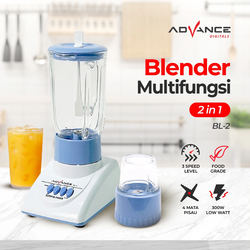 Advance BL-2 Blender Tabung Kaca 2In1 1.2 Liter Multifungsi Foodgrade Garansi Resmi 1 Tahun