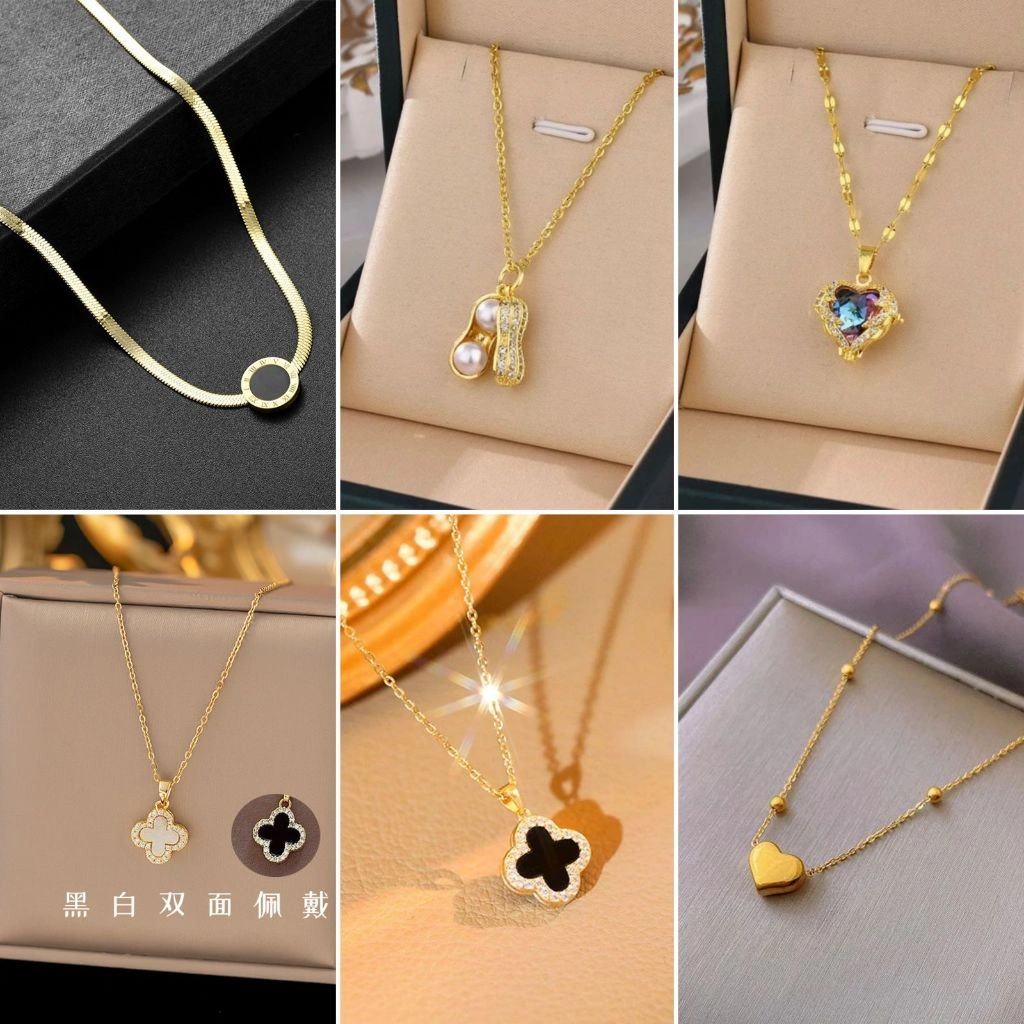 Perhiasan Wanita Kalung Titanium Asli Anti Karat Liontin Bulat Hitam