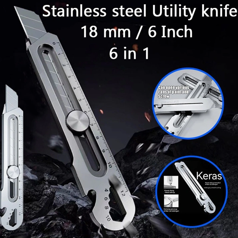 【COD】24 hours delivery  6in1 Pisau Cutter 18mm multifungsi Cutter pisau baja besar 10pc pisau set  Cutter Pisau Pemotong Kertas