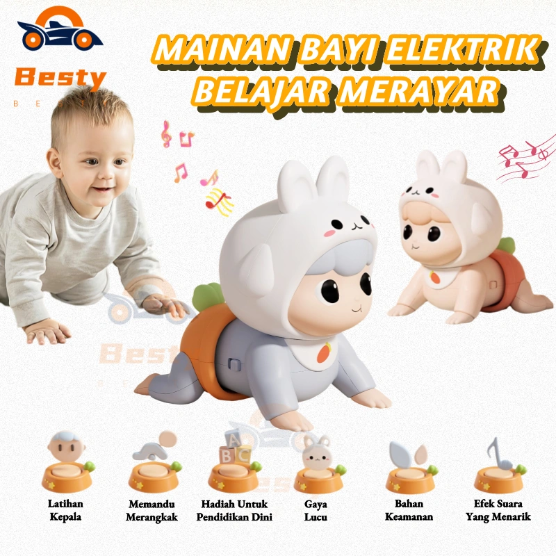 Besty Mainan Bayi Merangkak Doll Mainan Bayi Balita Boneka Crawling Elektrik Dengan Musik