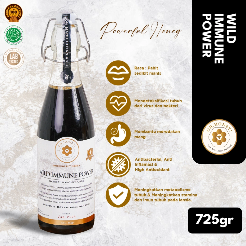 Wild Immune Power Oh Honey - Madu Trigona Hitam Pahit Hutan Asli Baik untuk Maag Lambung Gerd