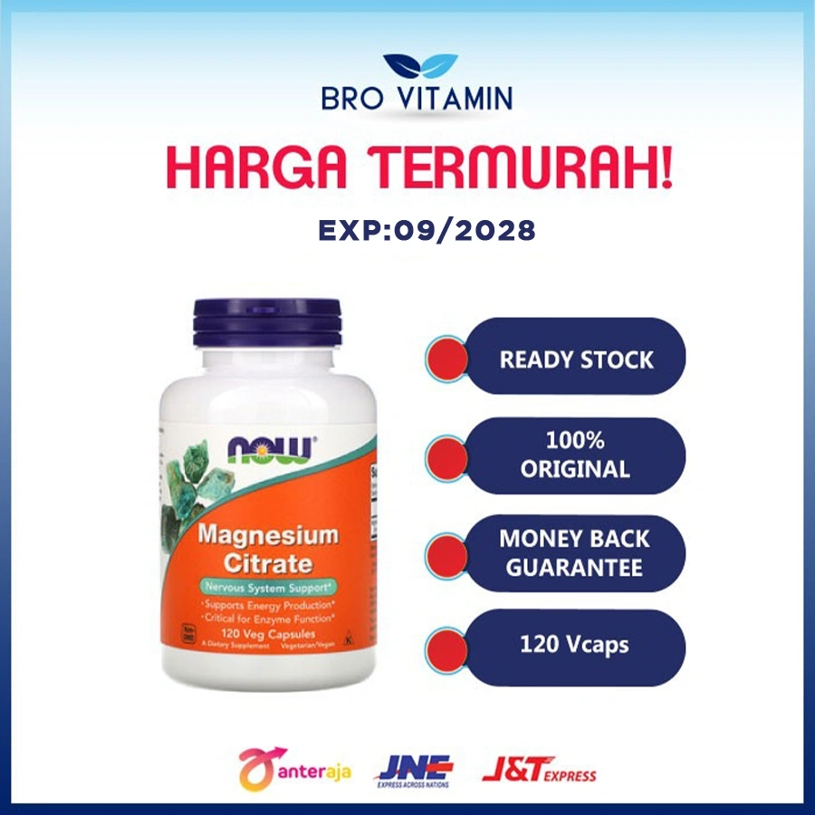 NOW FOODS MAGNESIUM CITRATE 120 VCAPS - Magnesium Sitrat otot mood tidur