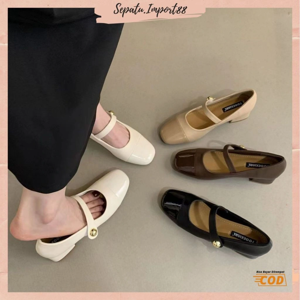 [SEPATU IMPORT88] SP 721 Sepatu Oxford Sepatu Kerja Wanita Slip On Premium Quality Black Karet