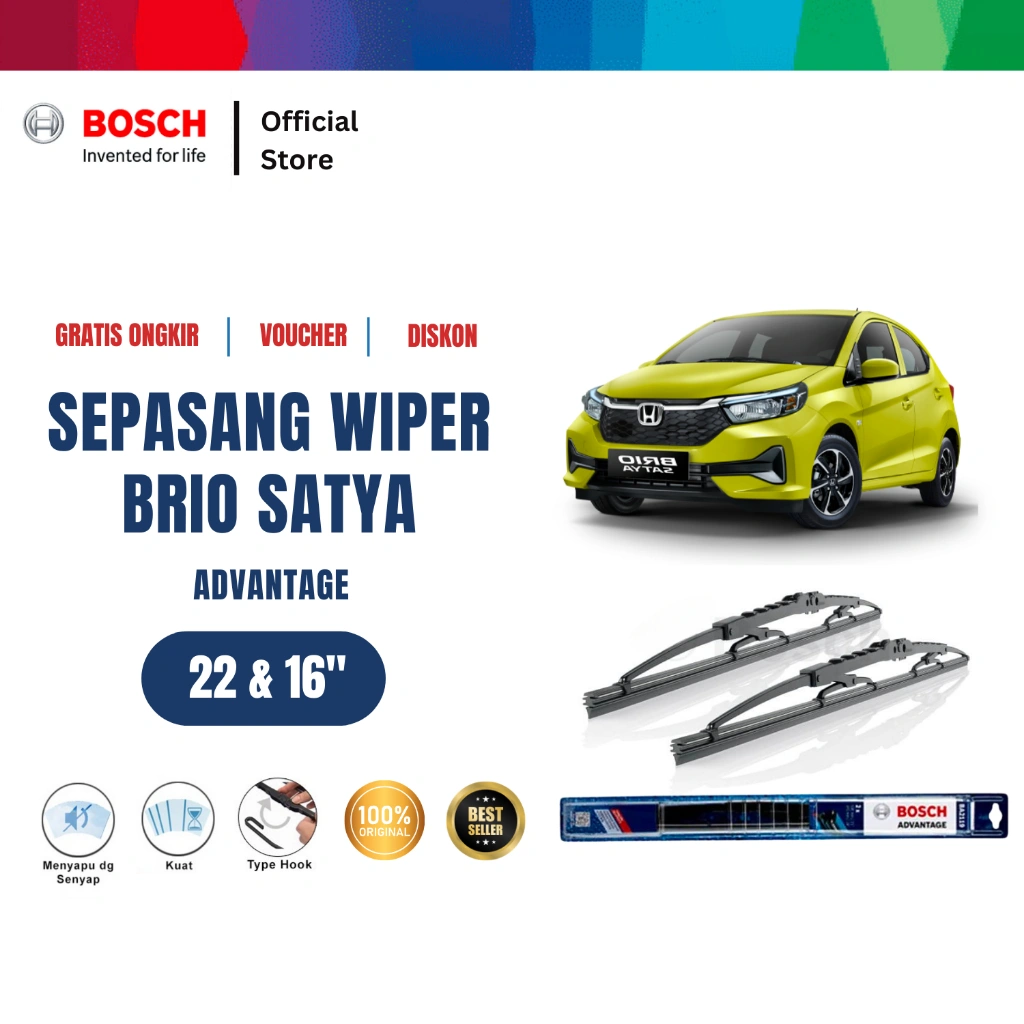 Bosch Sepasang Wiper Kaca Mobil Honda Brio Satya Advantage 22 dan 16 Inci