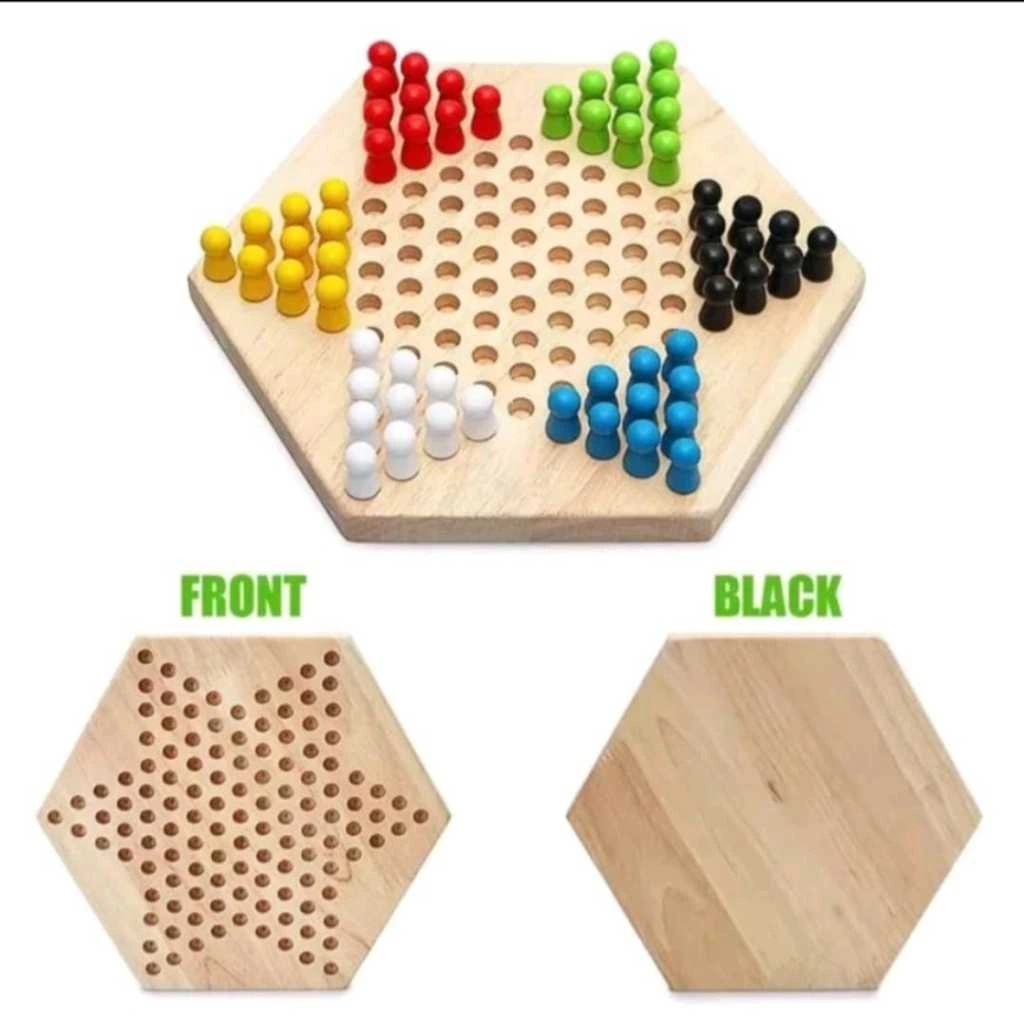 Permainan Halma Papan Kayu Hexagonal Chessboard Game Mainan Edukatif Anak Toys 23x20x1.3cm 60 Bidak 6 Warna Untuk Usia 8 Tahun Ke Atas Meningkatkan Konsentrasi Dan Kemampuan Berpikir Anak
