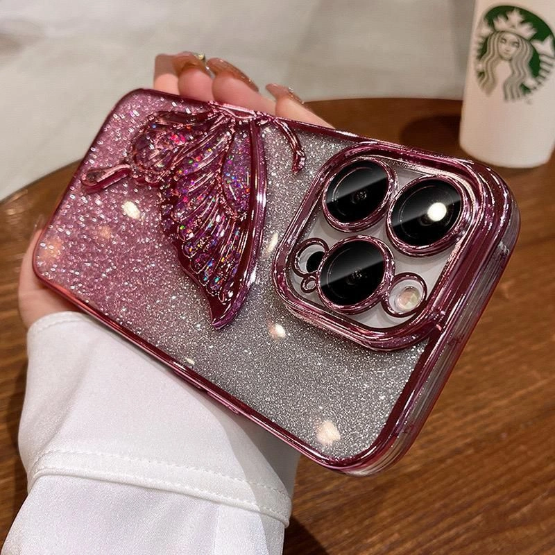 Luxury Quicksand Glitter Butterfly Case For Iphone 11 12 13 14 15 16 17 17Air Pro Promax Shinny Bling Clear Plating Soft Case Back Cover Rci272