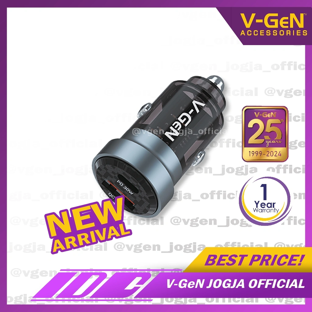 Car Charger V-GeN VCC2-35A PD30W QC3.0 Dual Port USB Light Charger Mobil