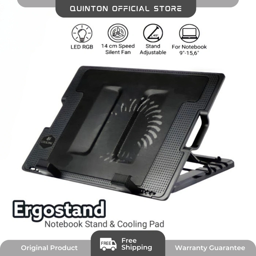 QUINTON ergostand NC88 Kipas laptop  high speed dengan jaring dan kaki besi 15,6inch untuk laptop