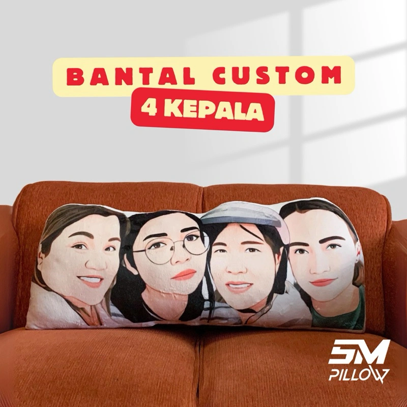 Bantal Custom Foto 4 Kepala (Free editing ke Cartoon face)