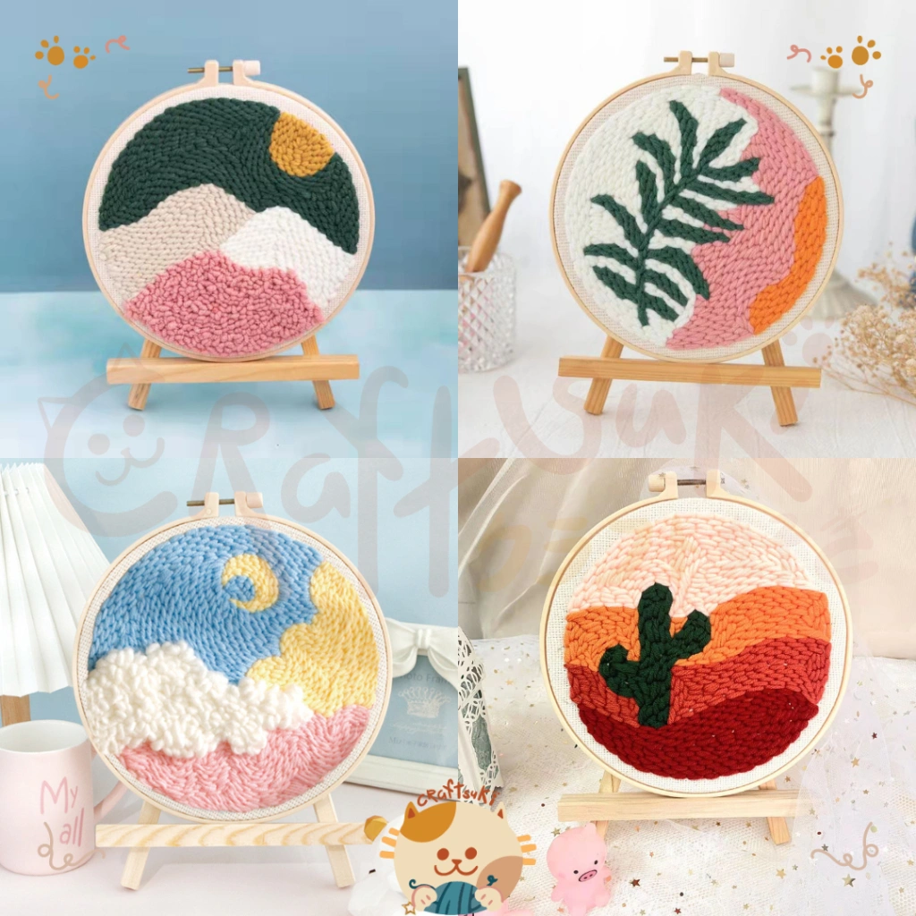 Big Punch Needle Embroidery Kit 20 cm with Bracket - AESTHETIC Series | DIY Set Jahit Sulam / Paket Menyulam Estetik / Birthday Graduation Gift Hampers
