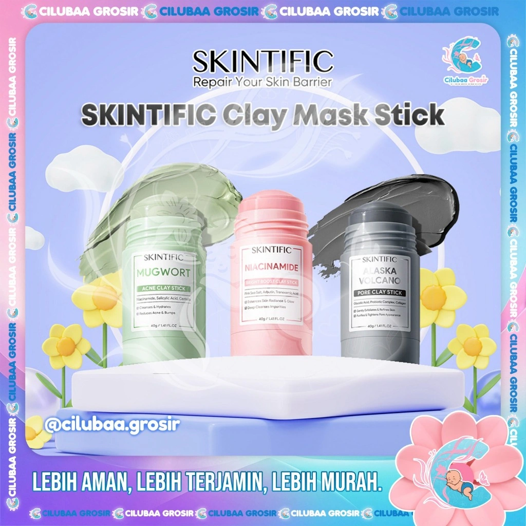 SKINTIFIC Clay Mask Stik Series ||  Mugwort Anti Pores & Acne Clay Mask Stick || Alaska Volcano Clay Mask Stick || Masker stik