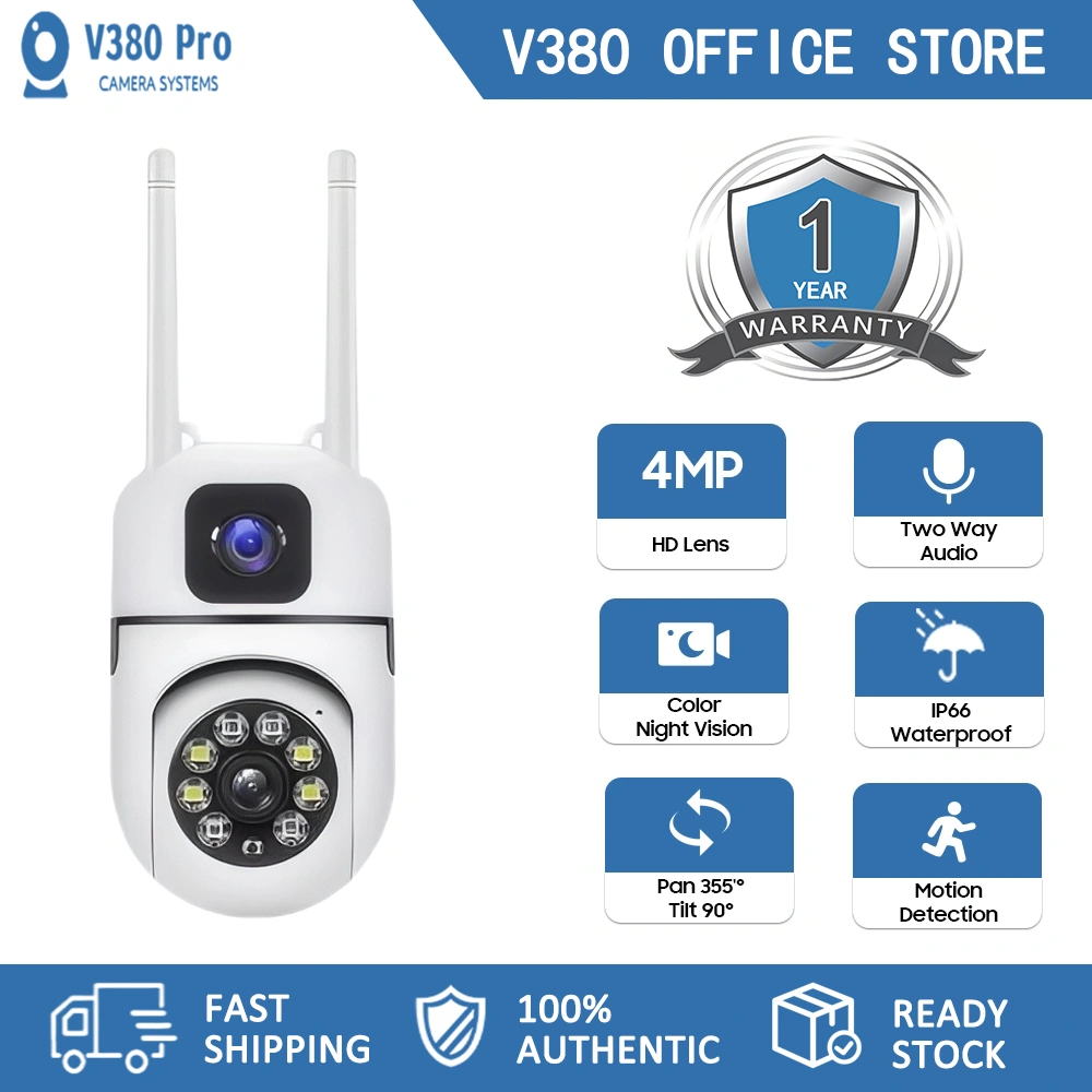 Kamera Lensa Ganda V380 PRO Kamera IP PTZ Wifi Nirkabel Kamera CCTV Luar Ruangan Tahan Air Warna