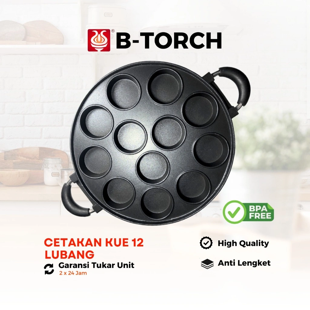 B-TORCH Teflon Aluminium Cetakan Kue Cetakan Telur 12 Lubang Anti Lengket