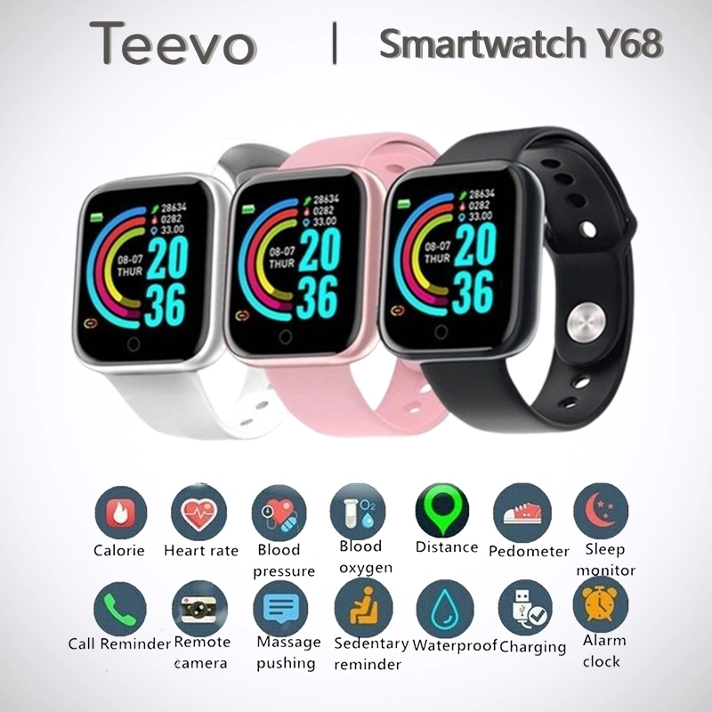 Teevo SmartWatch Y68 Pria Wanita Jam Sport Waterproof Bluetooth Fitness Tracker Wristband Pedometer Heart Rate Sleep Monitoring Android IOS Jam Tangan Pintar Digital