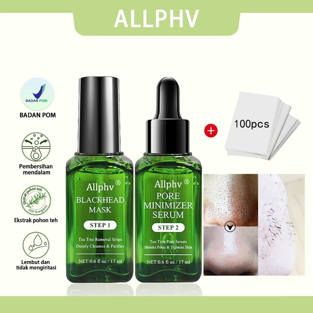 [BPOM] Allphv Blackhead Mask Set (Step1+100 Kertas+Step2) - Masker Komedo Ampuh/Komedo Hidung/ Pengangkat Komedo + Pengecil Pori-Pori
