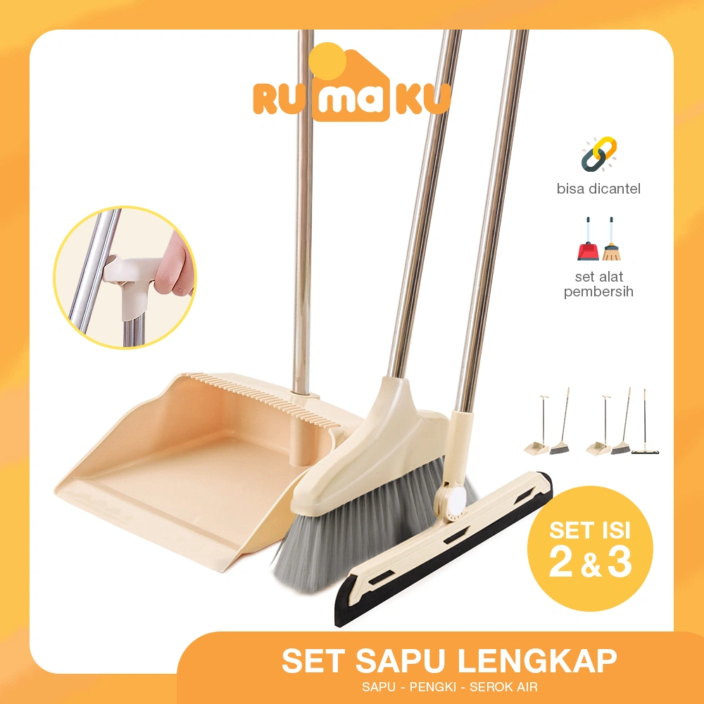 Rumaku Sapu Lantai 3 in 1 Broom Set Alat Pembersih Lantai Sapu Pengki Serokan Air