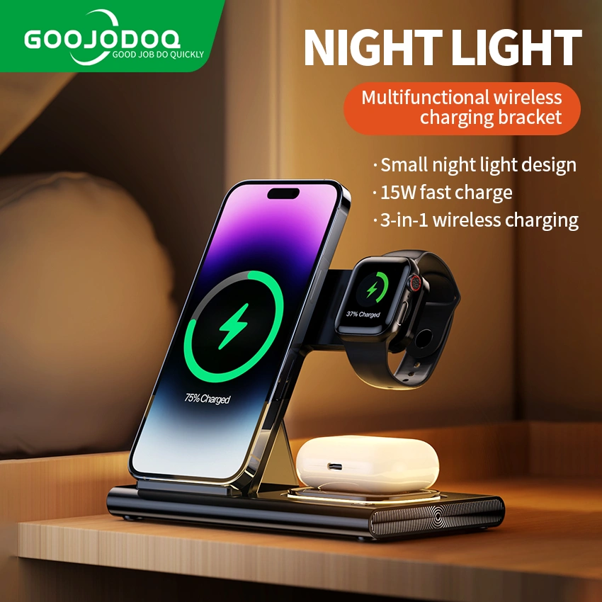 Goojodoq 15W 3in1 Magnetic Wireless Charger Stand Wireless Charging Desktop Night Light For iwatch Fast Charging Charging Stand