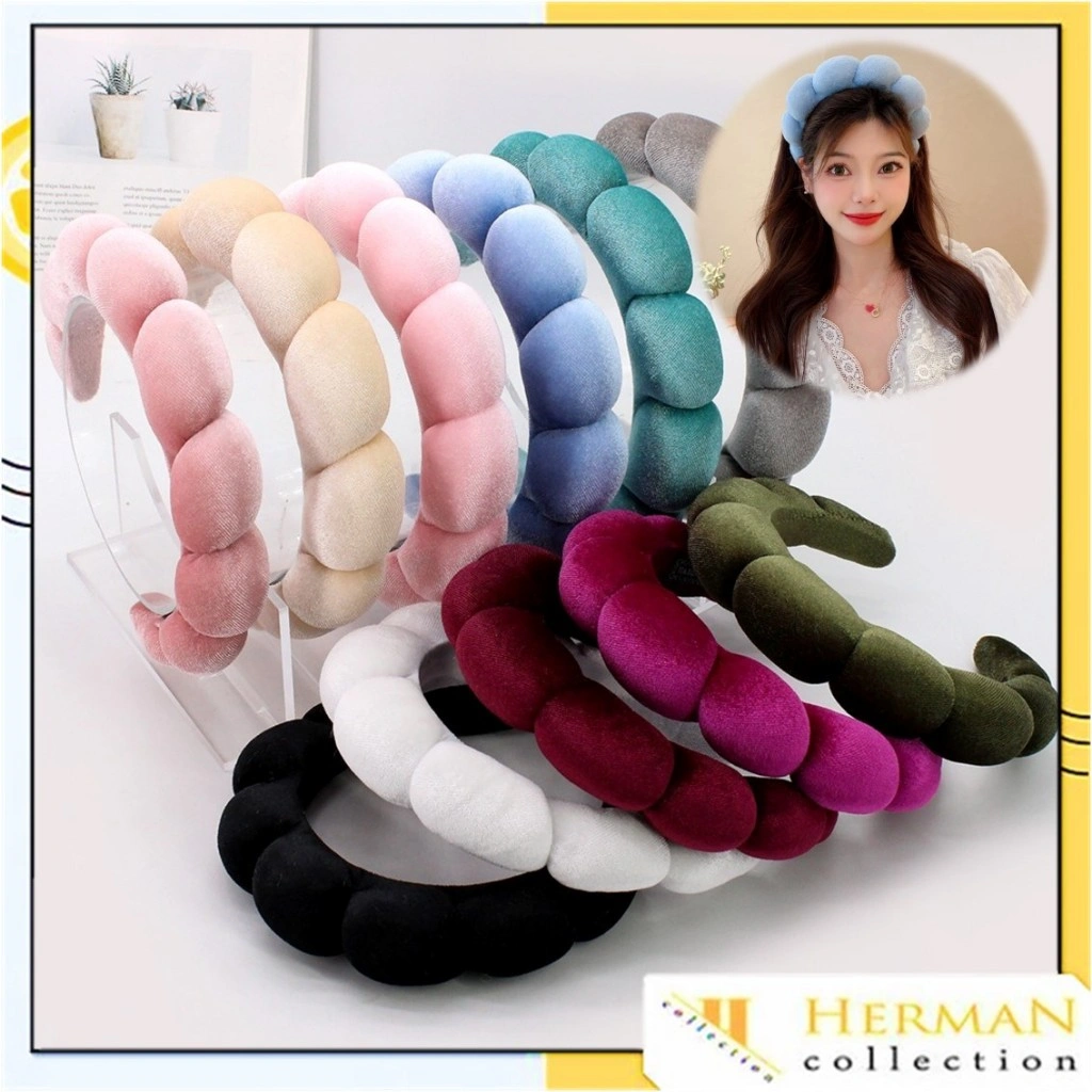 HC Bando Wanita Shell Busa Tebal Jumbo Fluffy Empuk Polos Bandana Cloud Headband Awan Polos Lebar Skin Care Cuci Muka