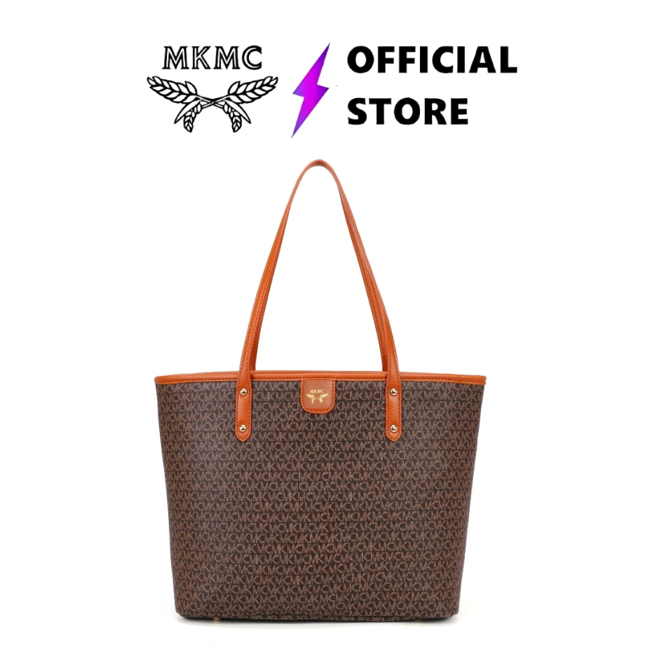 MKMC Tote Bag Wanita Import Shoulder Bag Korean Style Tas Bahu Wanita Kuliah Terbaru Tas Jinjing Kulit Motif Kekinian Totebag Aesthetic Medium Multifungsi Hand Bag Resleting Monogram Kondangan Casual COD