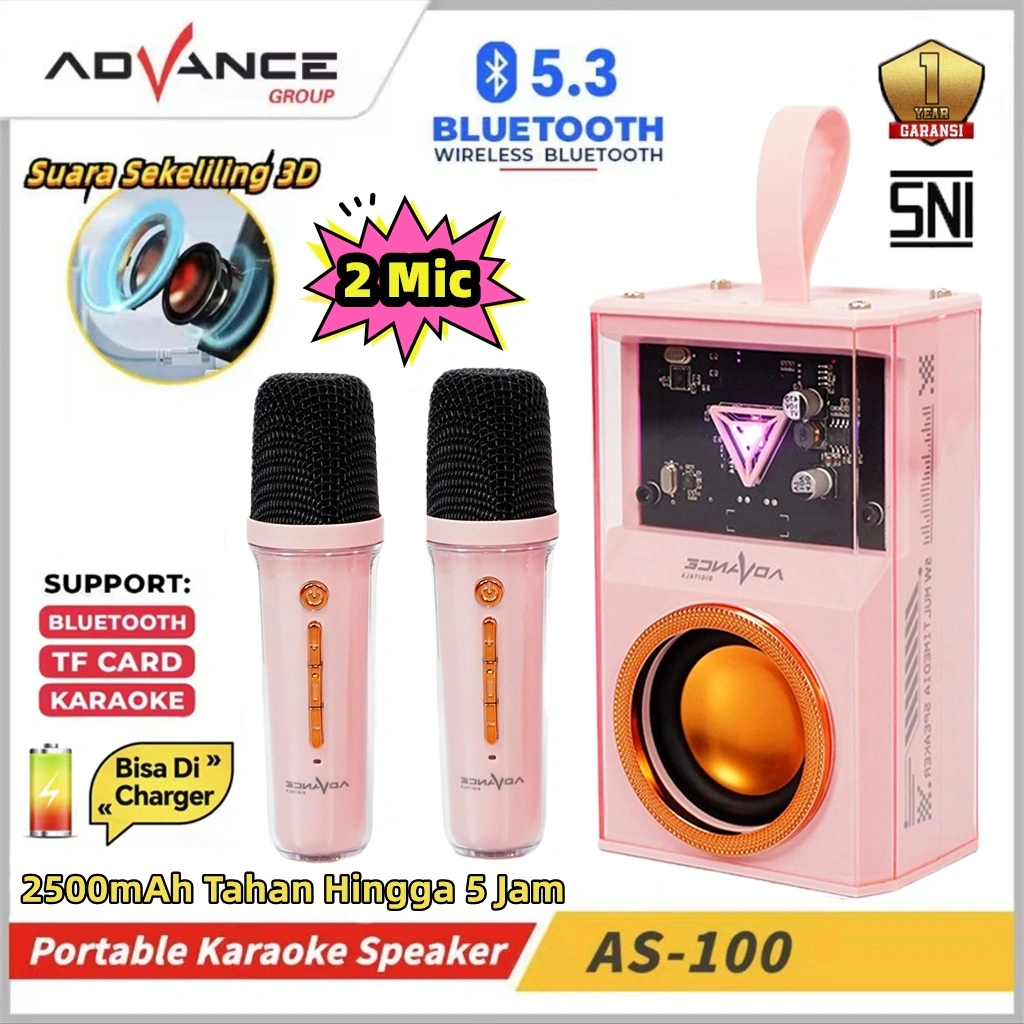 【Garansi 1 Tahun】Advance Speaker Bluetooth 2Mic Wireless Microphone Bluetooth Karaoke Speaker Full Bass Portable