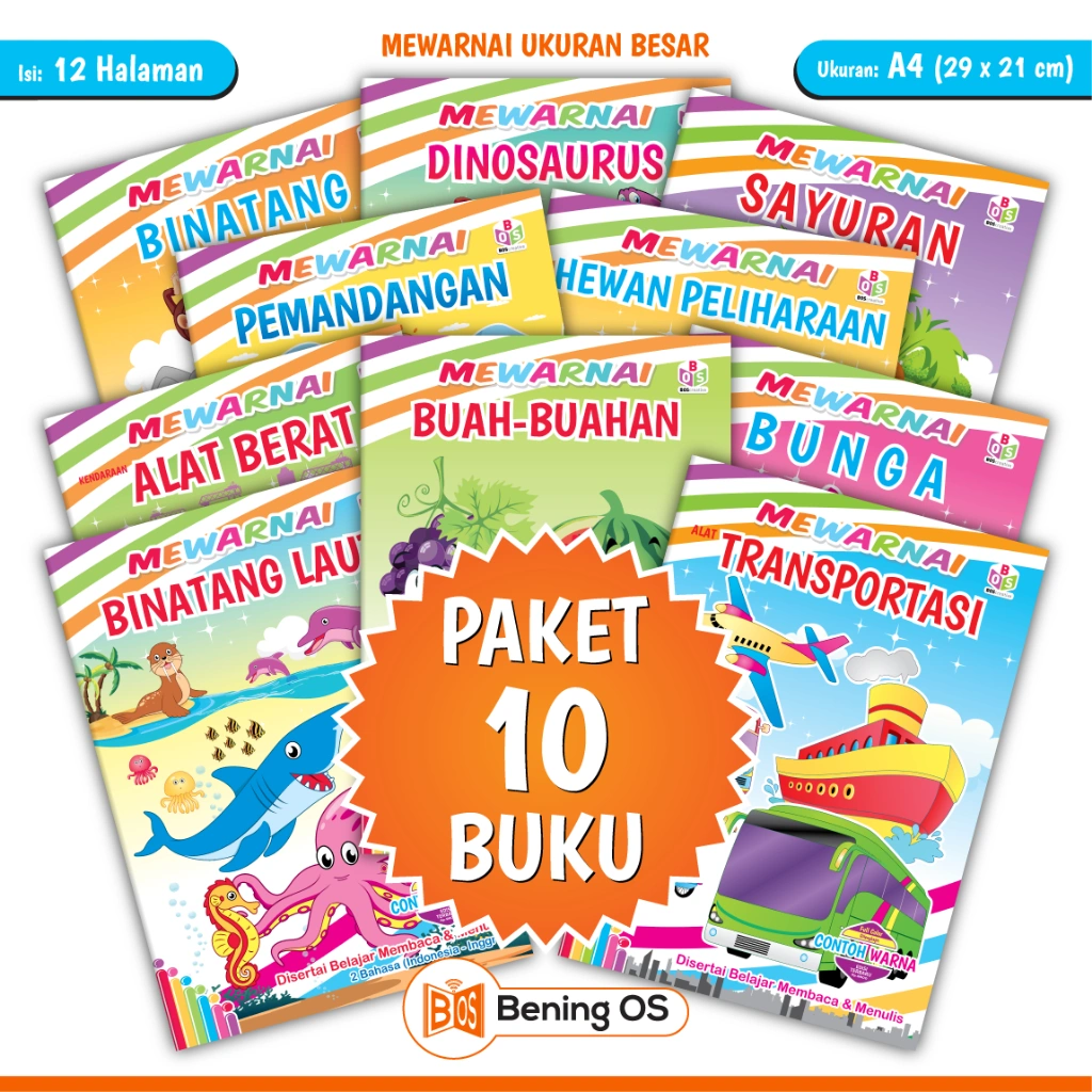 Paket 10 Buku Mewarnai Anak Ukuran Besar (BOS)