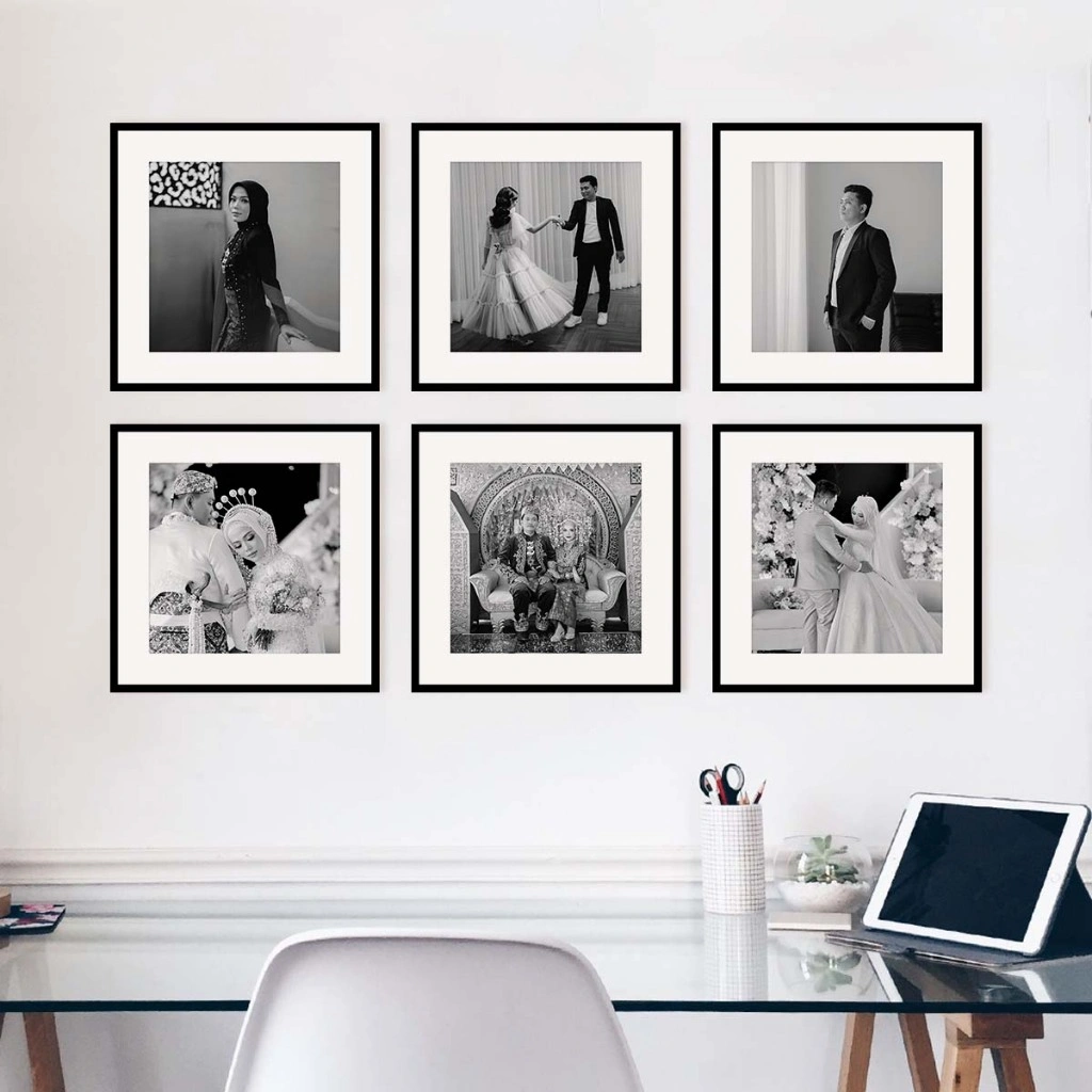 Paket Cetak Foto 6pcs + List Bingkai 20x20cm Langsung Tempel Tanpa Paku Hiasan Dinding Custom