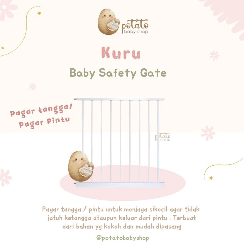 Kuru Baby Gate - Pagar Bayi Safety Guard Pintu Pembatas Tangga / Pagar Tangga Tanpa Bor / Pagar Ruangan